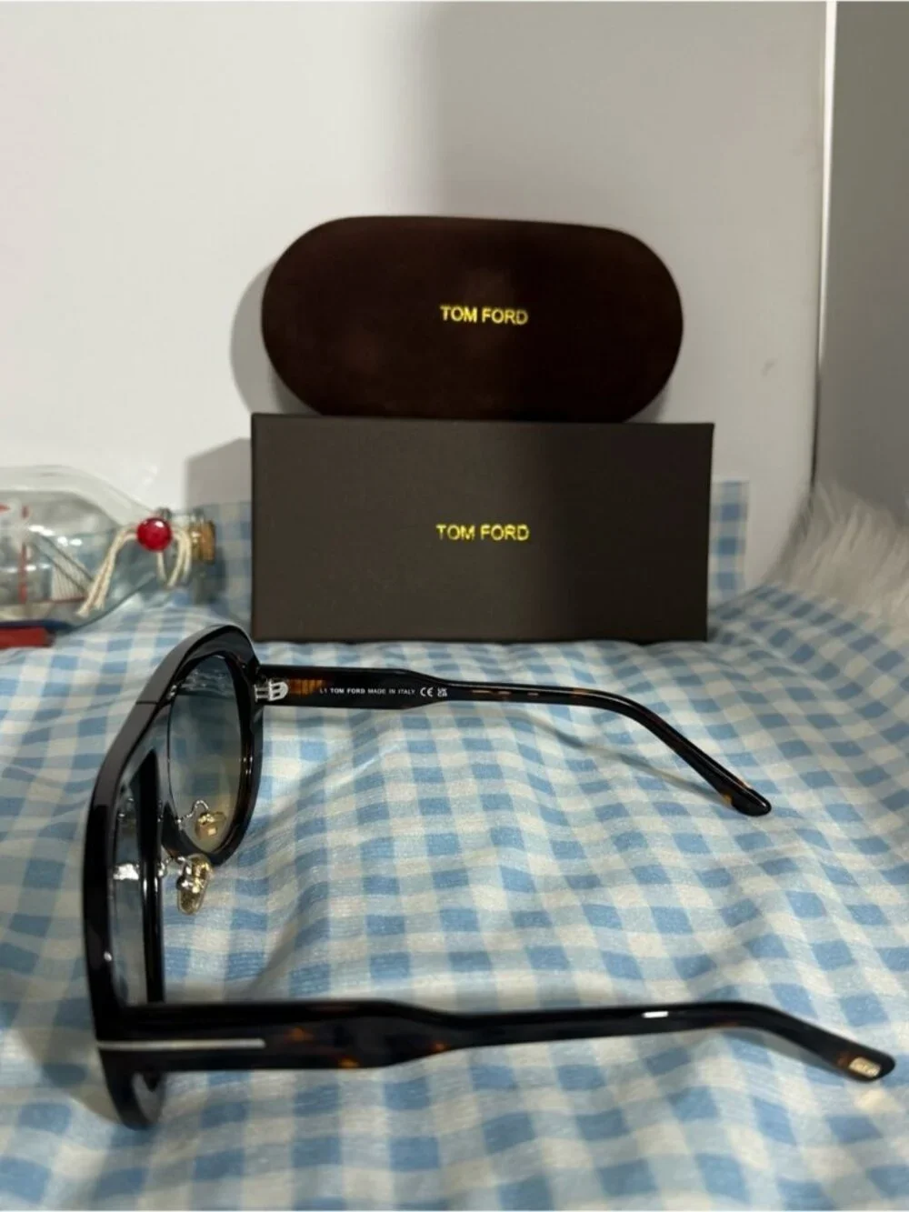 Tom Ford Tortoiseshell Shield Sunglasses with Brown-Gray Gradient Lenses